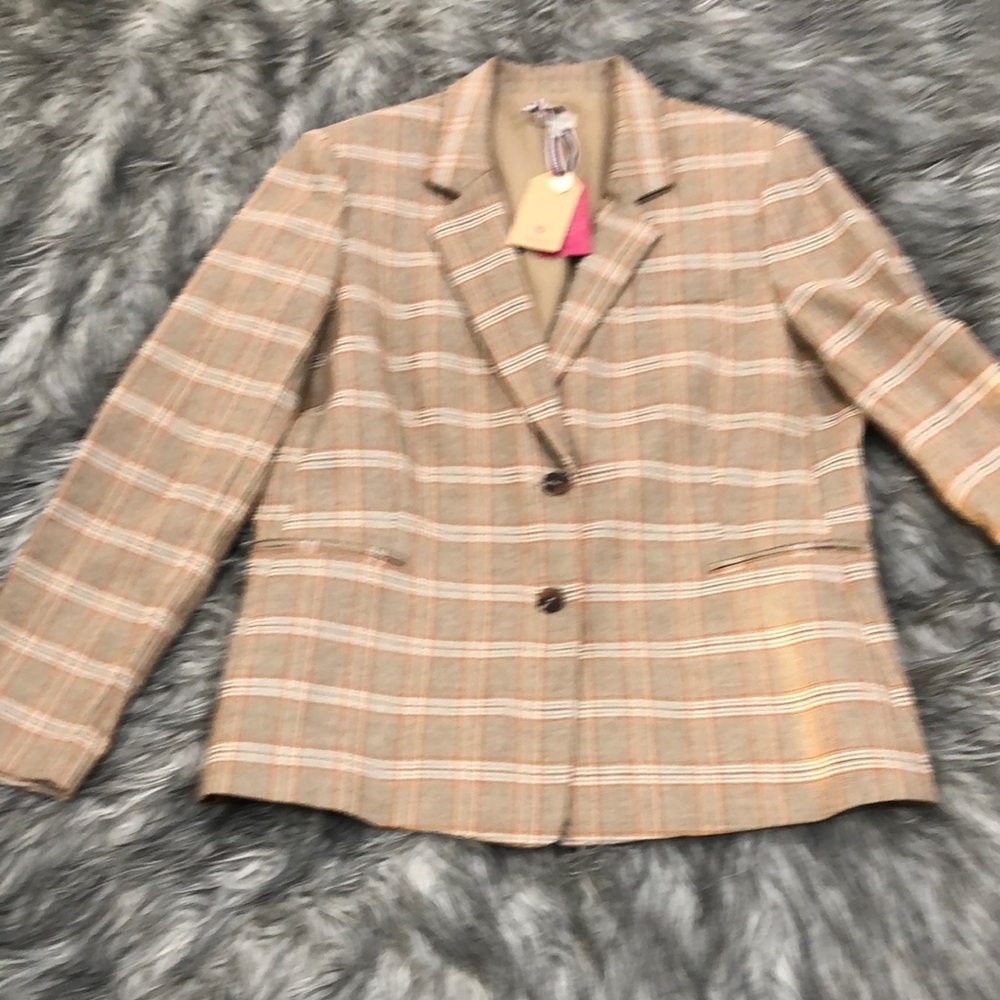 Cremieux Plaid Women's Blazer Tan, brand and orange.